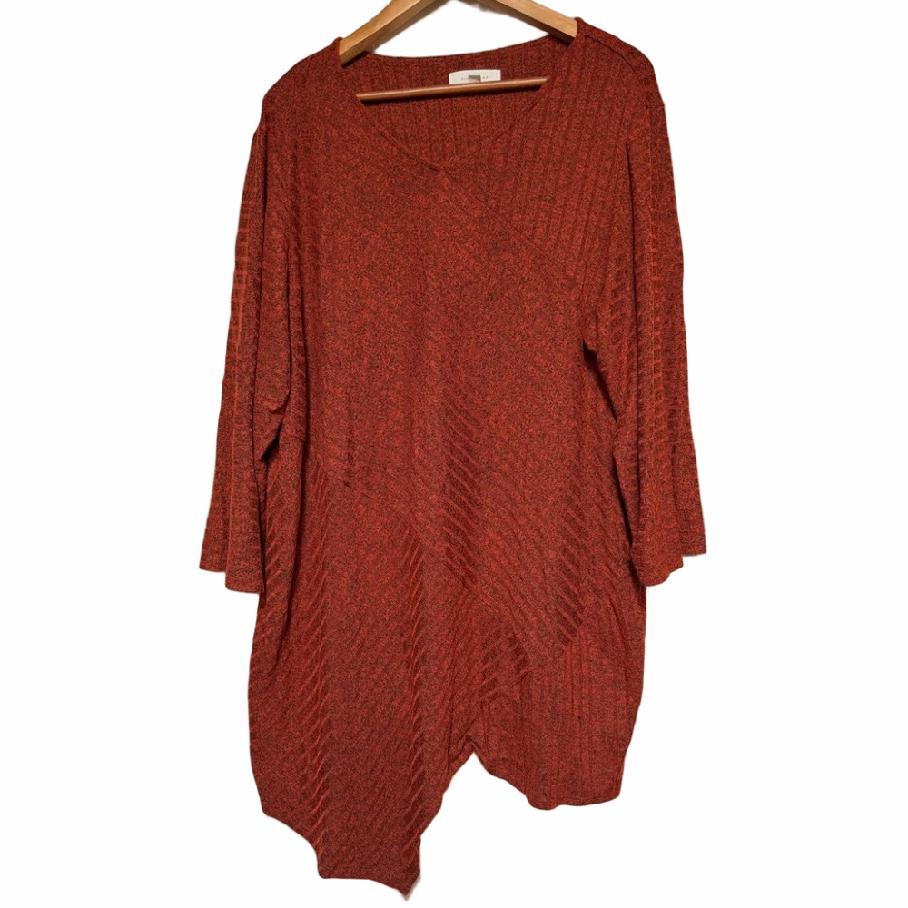 New Directions Curvy Asymmetrical Plus 3X Women Lady Orange Stretchy Sweater Top